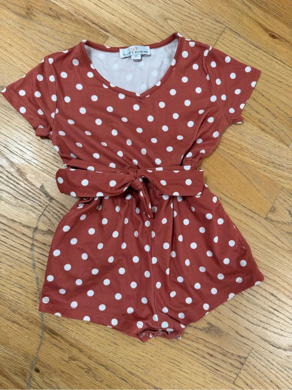 Girls' Polka Dot Tie-Waist One-Piece Romper - Rust